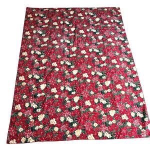 Vintage Christmas Tablecloth printed cotton blend red green white poinsettias